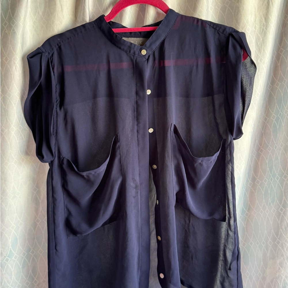 Sheer Navy Button-Up Blouse
